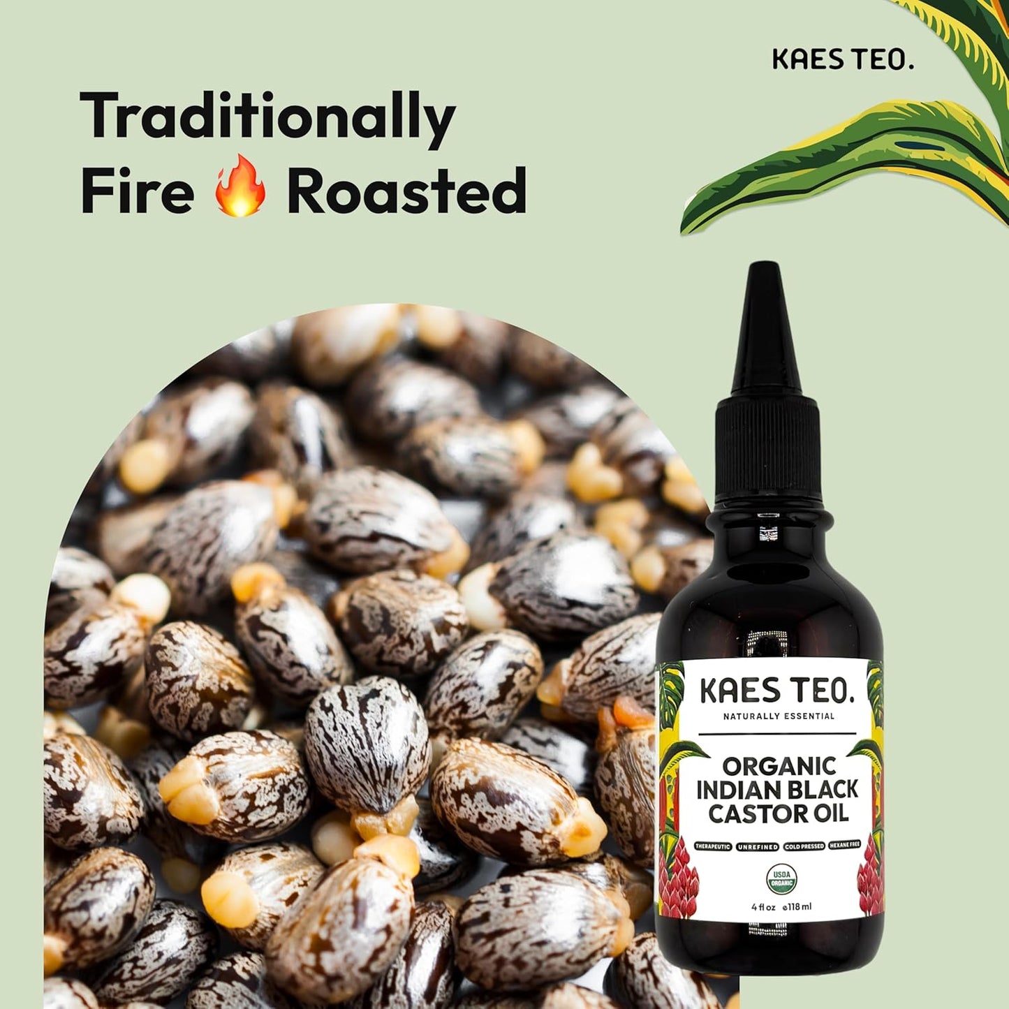 Organic Black Castor Ayurvedic Hair Oil Hexane Free, Boost Hair Growth, Not Jamaican Black Castor Oil, 100% Pure, Cold Pressed, USDA Certified, Skin, Nail, Scalp, Eyebrows & Lashes 4 fl oz