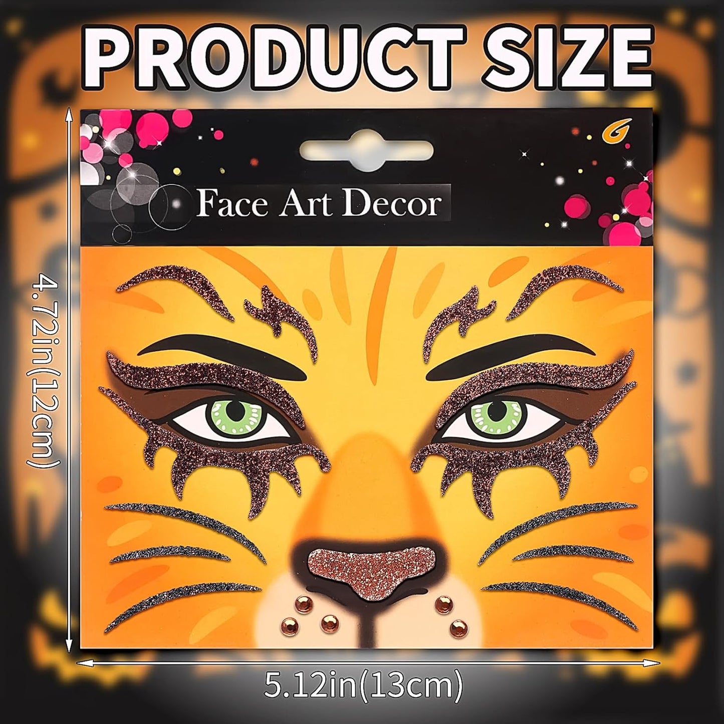 Face Stickers Gems Halloween Temporary Tattoo Sticker Animals Face Sticker Decal Body Face Self-adhesive Sticker Stage Makeup Party Cosplay Decoration 2pcs (lion)