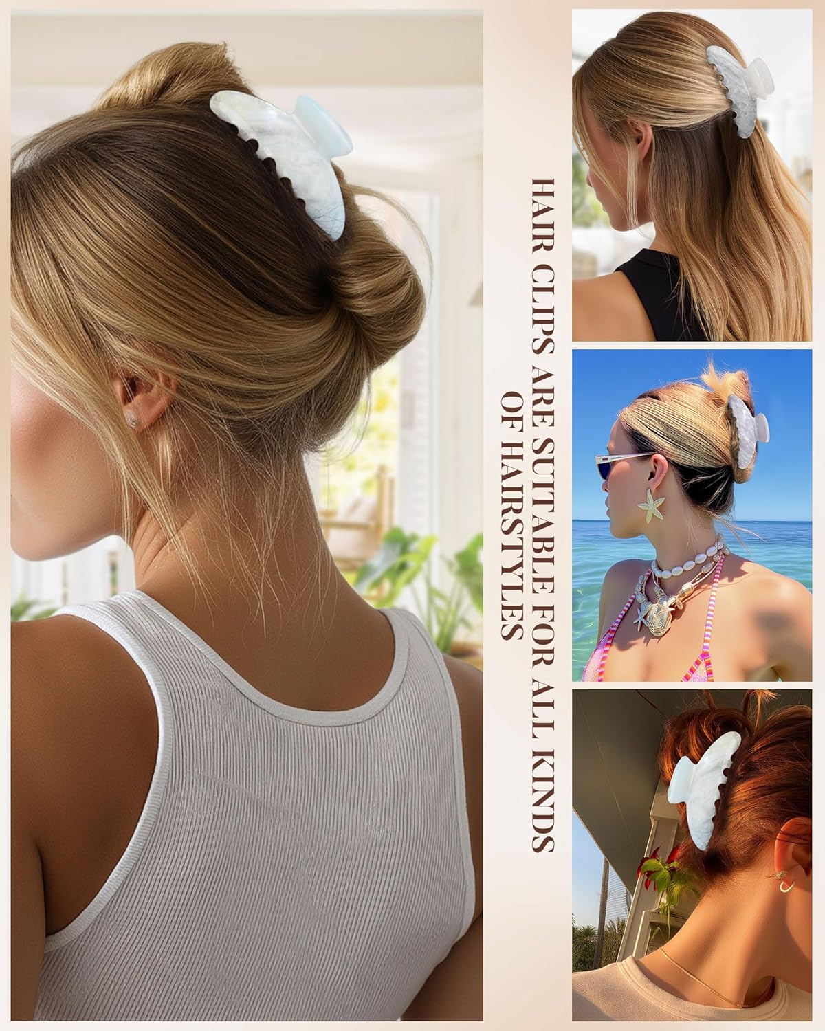 Molans 3PCS Hair Claw Clips Acrylic Clamps for women - Non-slip Strong Hold Barrettes for Thin Thick Hair, Medium hair clips Accessories