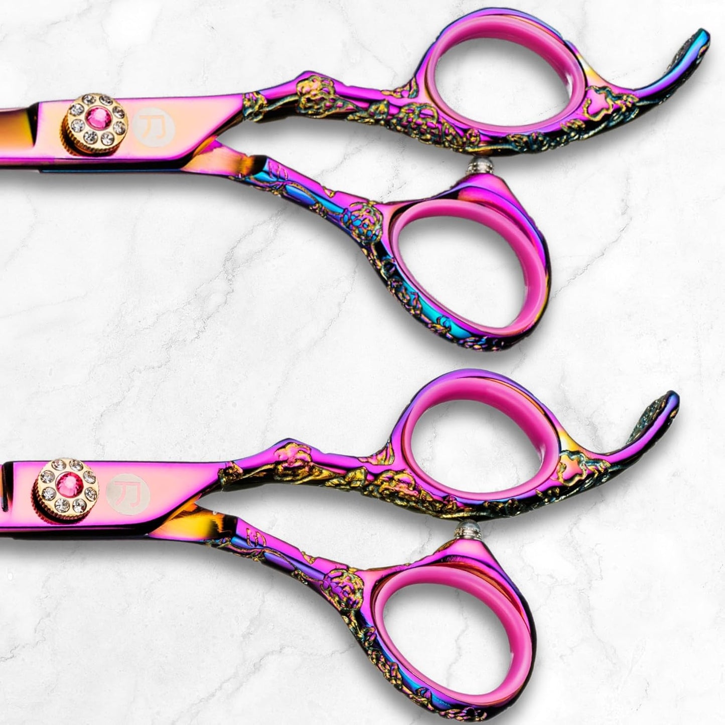 Saki Shears Kohana Pink Set of Professional Hair Shears - Includes Cutting and Thinning Shears - 440C Japanese Steel