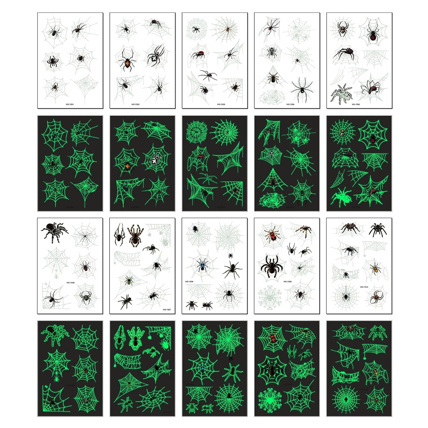 Halloween Luminous Spider Temporary Tattoos for Kids - 10 Sheets Glow In The Dark Halloween Spider Web Tattoos for Boys and Girls, Halloween Cosplay Face Makeup Accessories Holiday Party Gifts