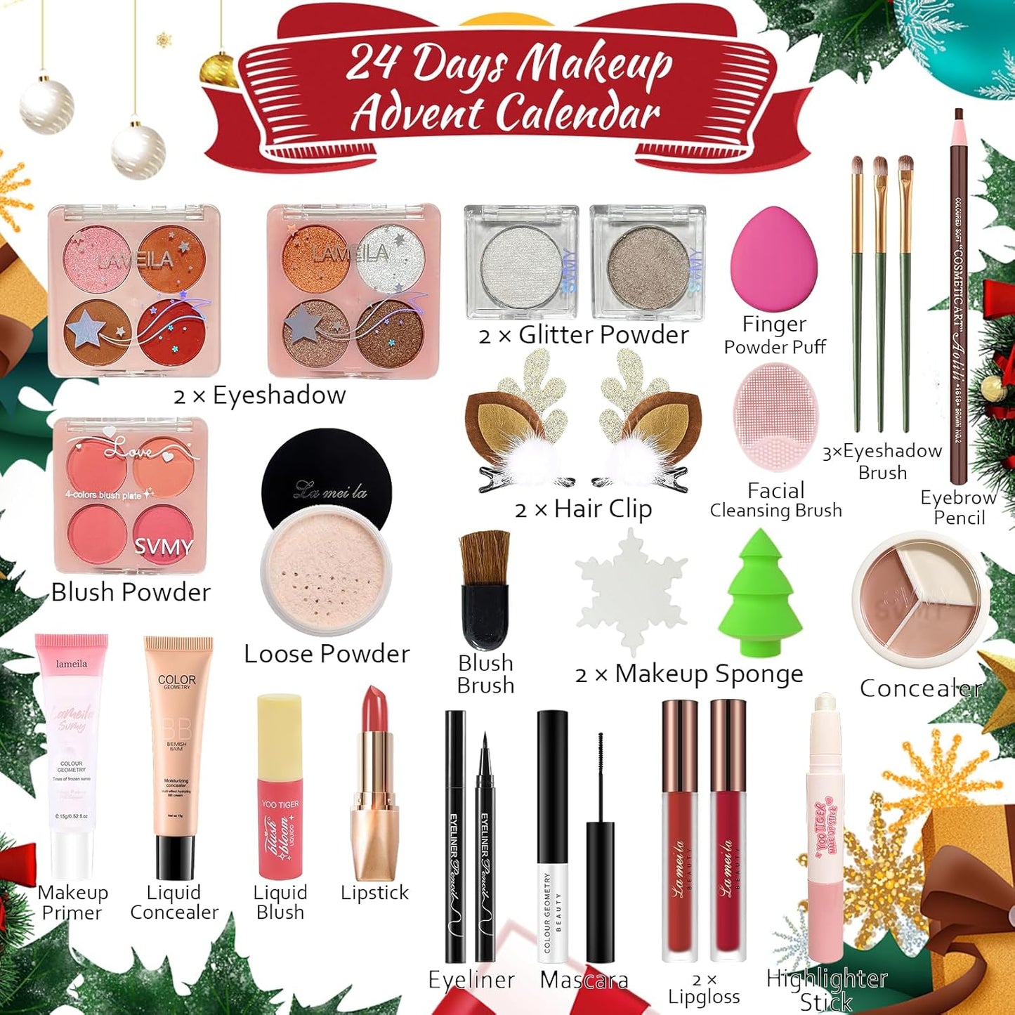 Makeup Advent Calendar 2025, 24 Days Christmas Makeup Gift Set for Women & Teens, Makeup Set Christmas Countdown Calendar, Make up Set for Girls, Holiday Surprise Make Up Kit for Women Full Kit