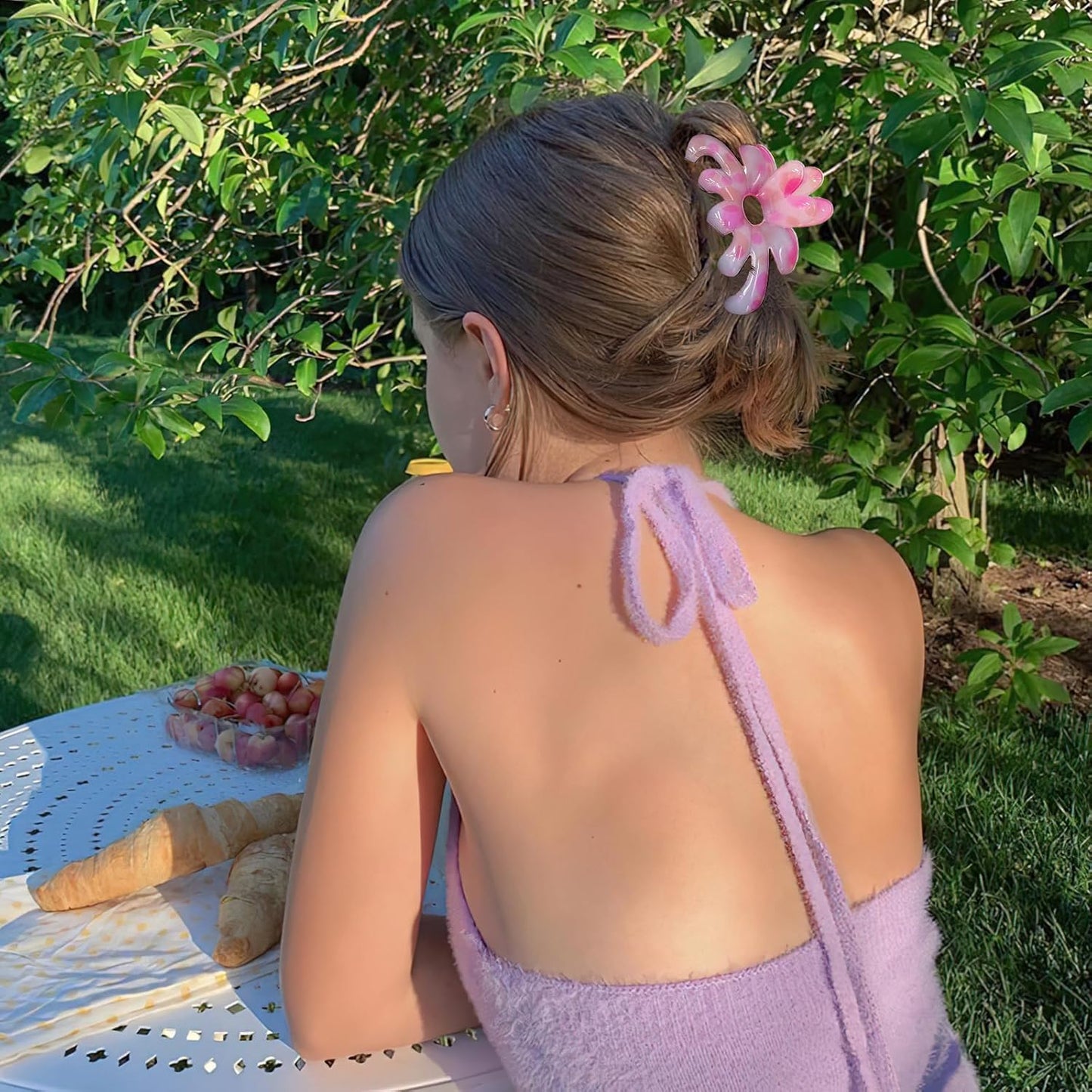 Hair Clip, 3PCS Big Flower Claw Clips for Women/Girls, Nonslip Hair Clips for Thick Hair, Hair Styling Accessories & Birthday Gifts, L-polychromatic