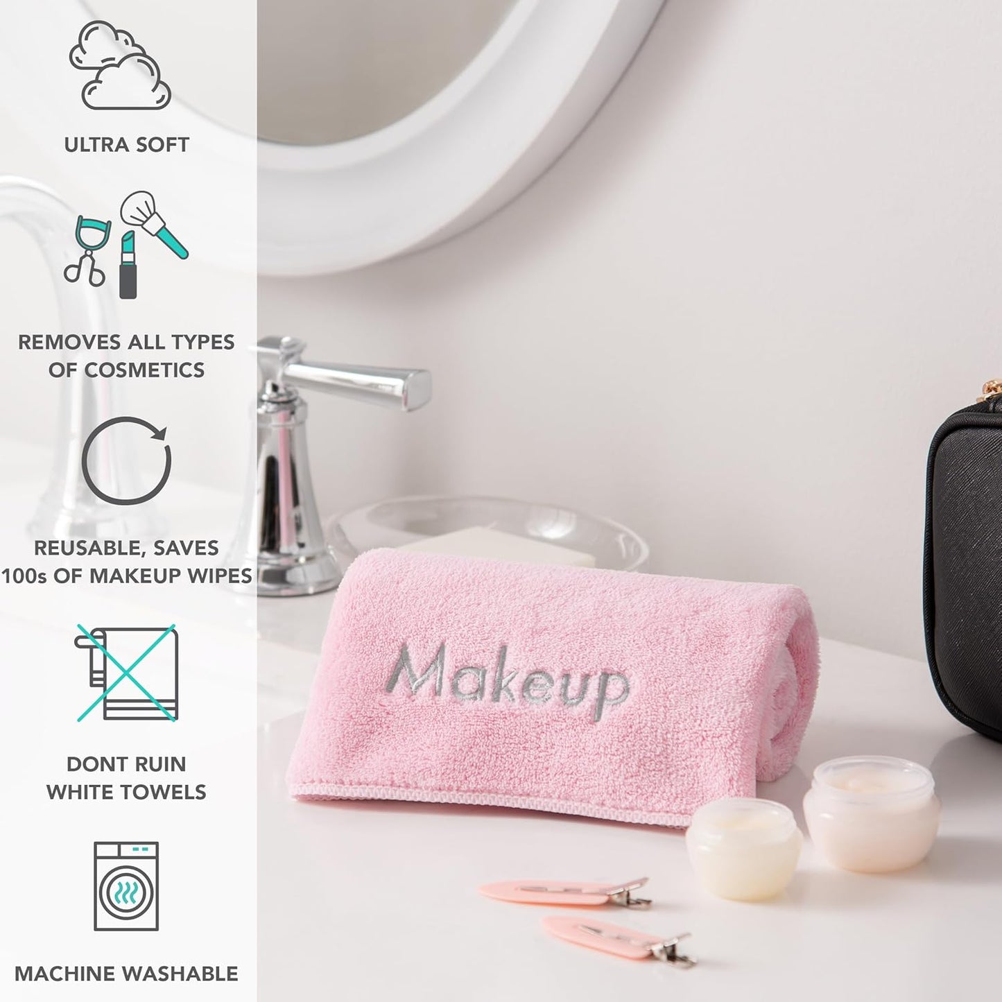 Arkwright Makeup Towels - Pack of 6 - Ultra Soft & Gentle Microfiber Coral Fleece Washcloth Face Make Up Remover, Reusuable Eraser Cloth Essentials for Hosts & Artists, 13 x 13 in, Pink