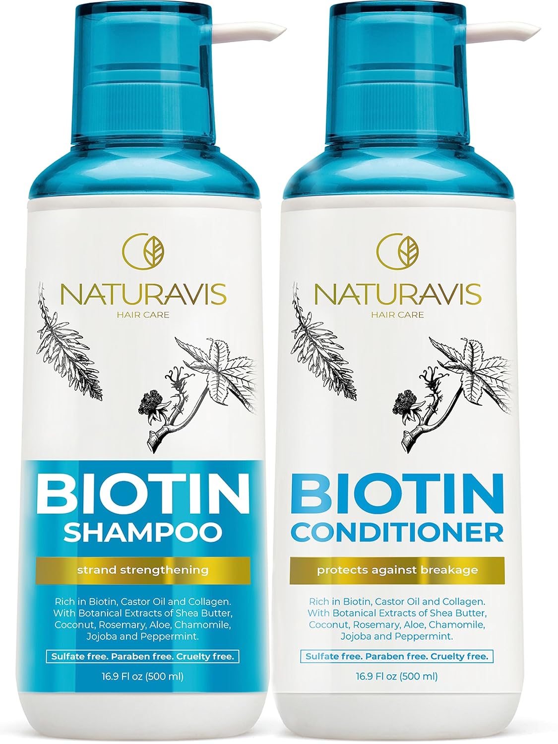 Biotin Shampoo and Conditioner Set with Castor Oil - Sulfate Free Formula to Boost Volume for Thinning Hair - Thickening Ingredients for Men and Women - Volumizing Salon Grade Treatment with Rosemary