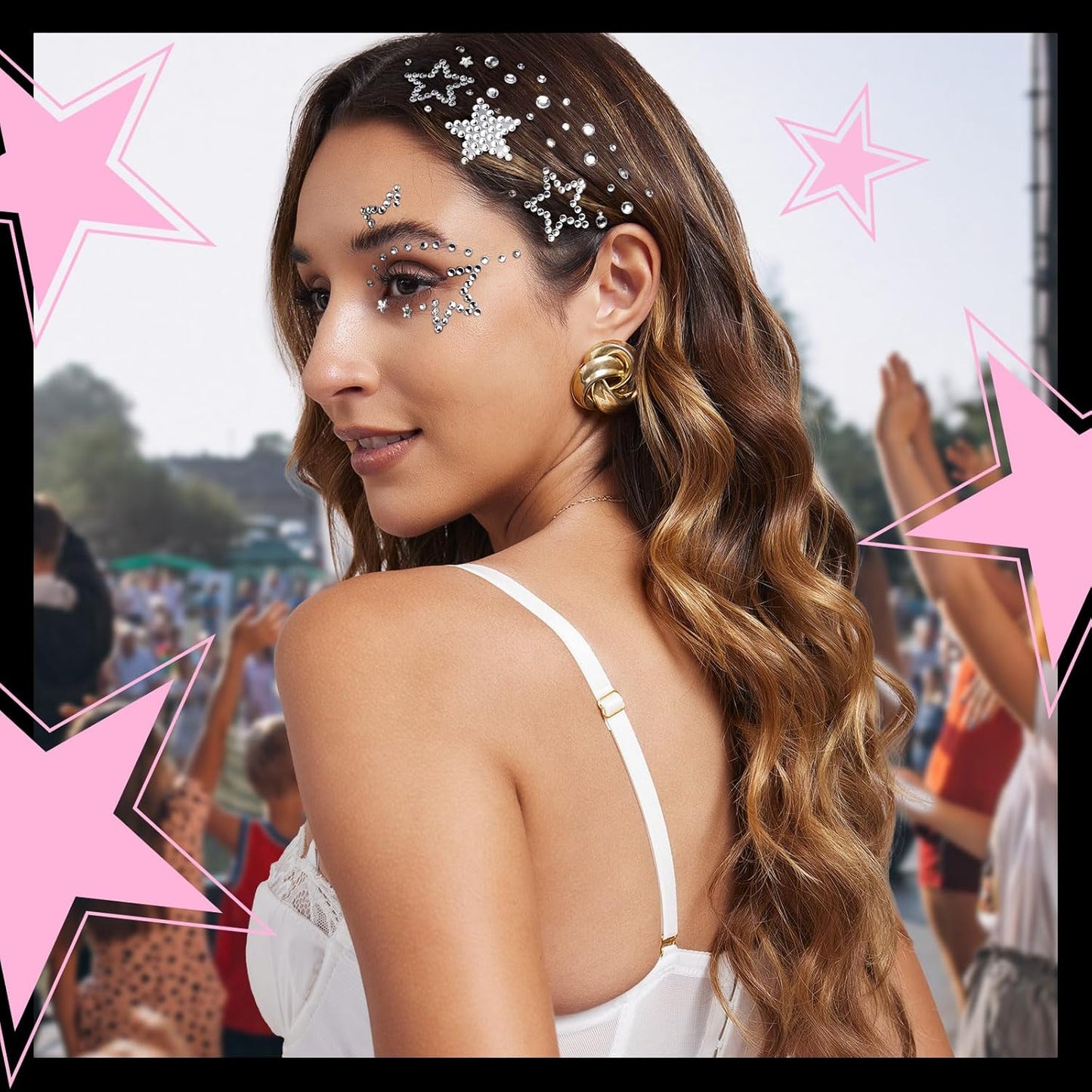 YGDZ Face Gems Face Jewels, Self Adhesive Hair Gems Festival Star Rhinestone Stickers for Face, Eye, Makeup, Body, Stick on Gems, Rave Accessories, Y2K Star Face Stickers for Kids, Women