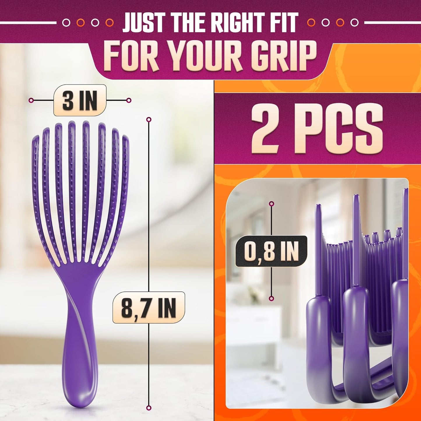 2 Pcs Detangling Curl Brush for Curly Hair Pink & Violet Set – Ergonomic Shell Shape Design and Scalp-Fitting Detangling Brush for Curly Hair and Locks – Easy Tangle Removal Curl Detangler Brushes