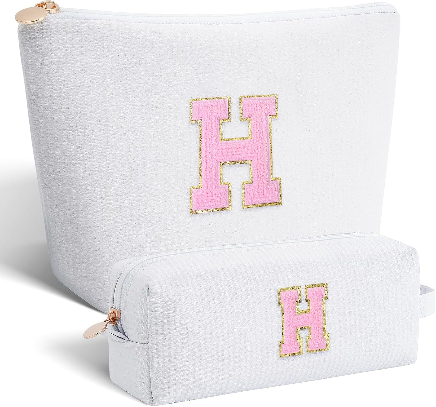 Monogrammed Gifts for Women - Cosmetic Bag for Teen,Initial Cute Makeup Bag Set for Women,Trendy Pouch for Niece Sister Friend Female Her,Birthday Gifts for Daughter - White,H