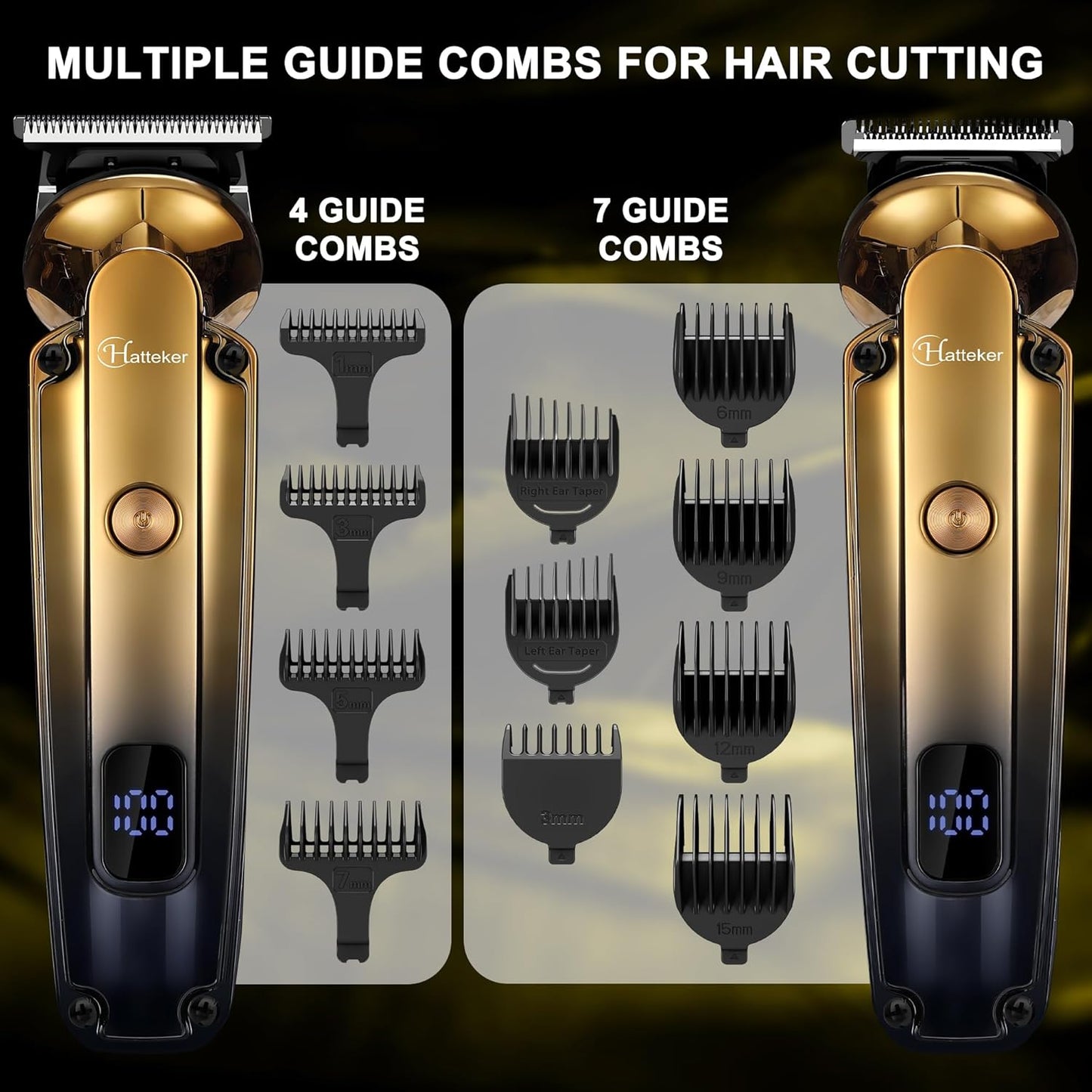 Hatteker Men's Beard Trimmer Kit Electric Razor Shaver Professional Hair Clipper with Zero Gapped T-Blade Nose Ear Beard Body Trimmer for Men Waterproof Cordless Grooming Kit 6 in 1