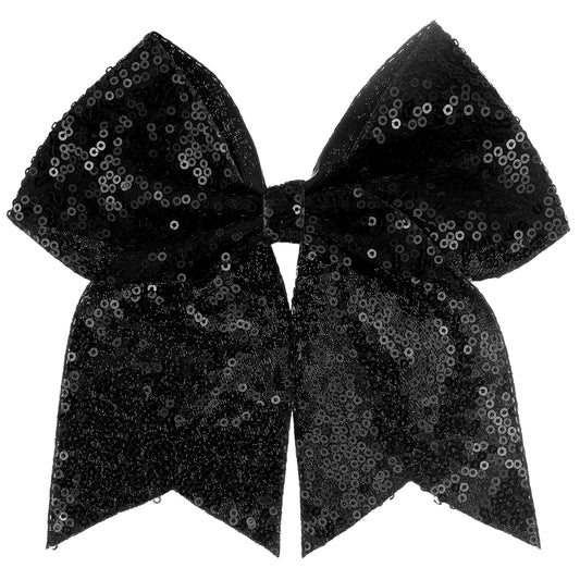 Large Glitter Cheer Bows Clips, Jumbo Big 7 Inch Cheerleading Sequin Hair Bow Hair Accessories for Teens Girls Football Sports Cheerleader Outfit Uniform (Black)