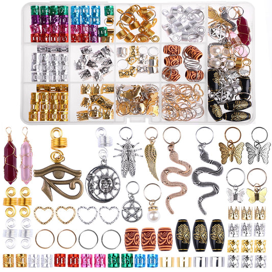 Leeven 239 PCS Hair Beads Jewelry Hair Accessories for Braids Dreadlock Accessories Ring Hair Cuffs Crystal Hair Charms Gold Hair Beads Loc Tube Bead Hair Jewelry for Women Locs