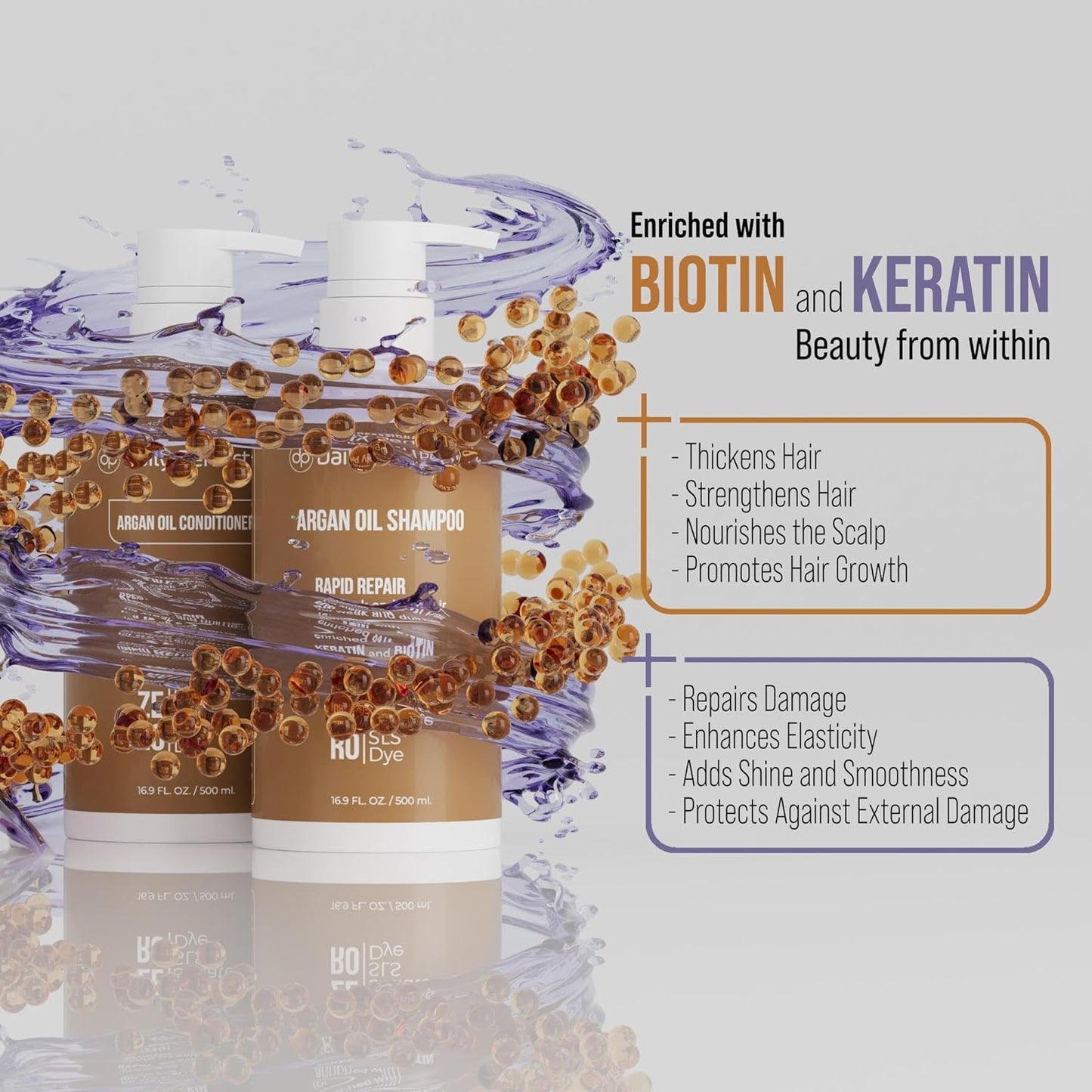 (dp) Argan Oil Shampoo & Conditioner – Repair & Protect Damaged Hair – Clean + Salon-Grade Formula with Biotin & Keratin