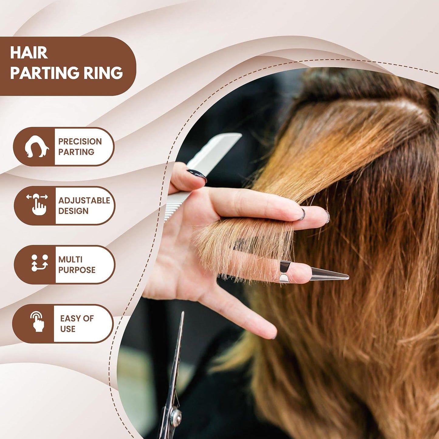 Beauty & Crafts 2PC Pro Hair Parting & Sectioning Rings (Straight & Curve)-Stainless Steel Finger Tool for Precise Hair Styling and Extension Installations -Parting Ring with Carrying Box (Silver)