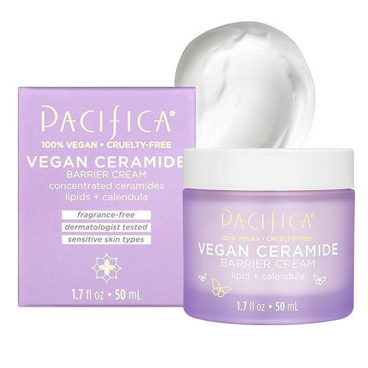 Pacifica Face Cream - Vegan Ceramide Barrier Cream w/Niacinamide & Shea Butter - Hydrating Daily Face Moisturizer Fragrance Free for Sensitive Skin, Vegan, Clean Beauty Allergy & Dermatologist Tested