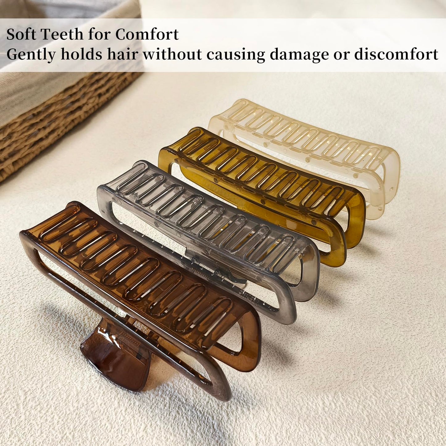 5 Inch Large Hair Claw Clips, No Slip Glossy Jelly Square XL Clips for Thick Long Curly Hair, Women's Big Rectangle Strong Clips, 4 Pack