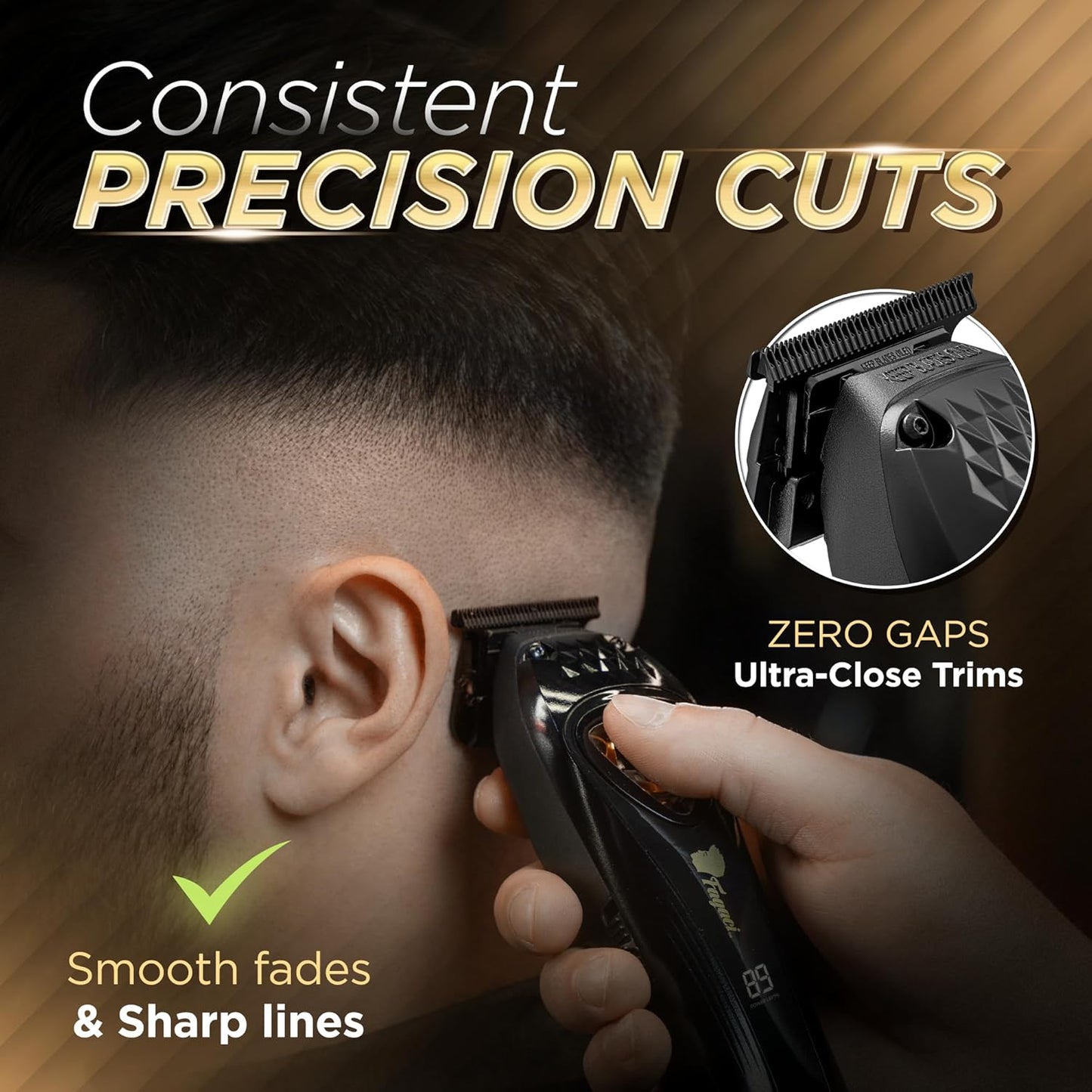 Fagaci Professional Zero Gapped Trimmer for Men, High Torque Vector Motor Cordless Beard Trimmer for Men, T Liners Professional Trimmers for Barbers with DLC Blades, Zero Gap Trimmers Barber T Blade