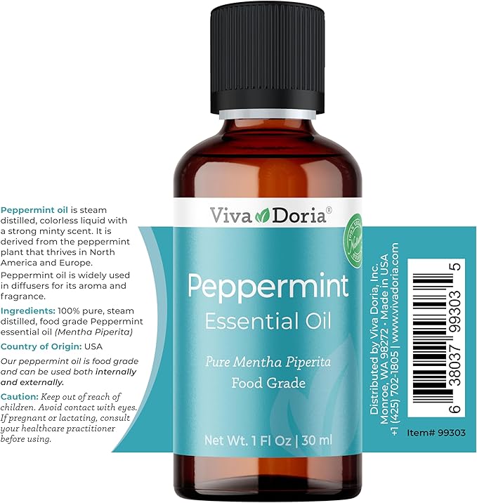 Viva Doria 100% Pure Northwest Peppermint Essential Oil, Undiluted, Food Grade, Steam Distilled, Made in USA, 30 mL (1 Fluid Ounce)