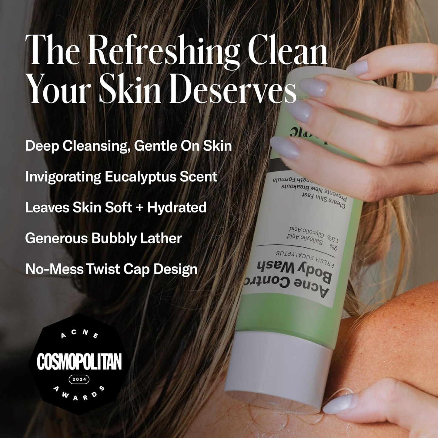 Geologie Acne Control Body Wash | Fresh Eucalyptus | 2% Salicylic Acid + 1.5% Glycolic Acid | Clears Body Acne & Prevents Breakouts | For Men & Women | No Benzoyl Peroxide | 8.4 oz