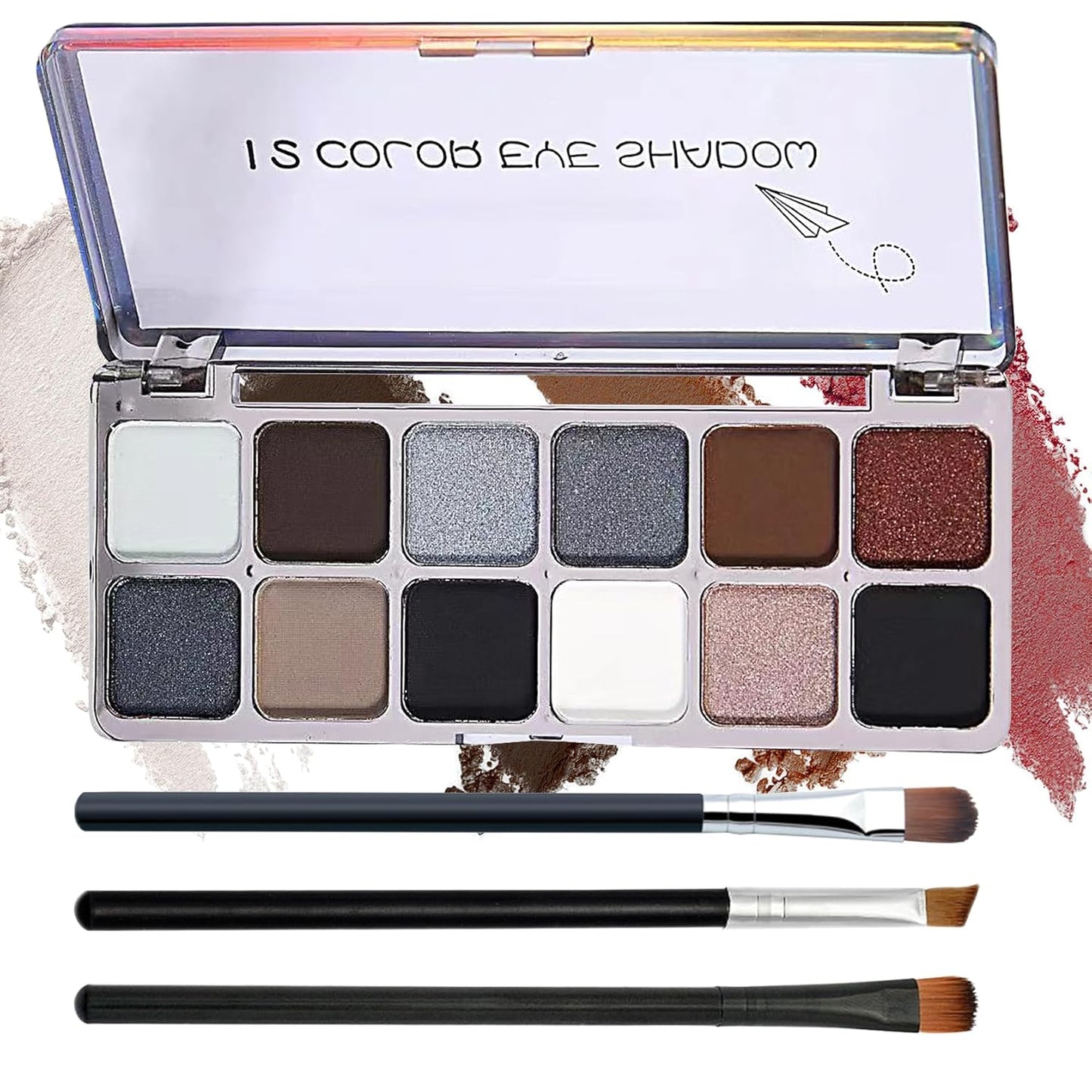 Black Grey Smoky Eyeshadow Palette,15 Colors Matte Shimmer Pigmented Eye Shadow Makeup Palette Set with 3 Eyeshadow Brushes,Glitter Eye Shadow for Daily Halloween Goth Makeup(N)