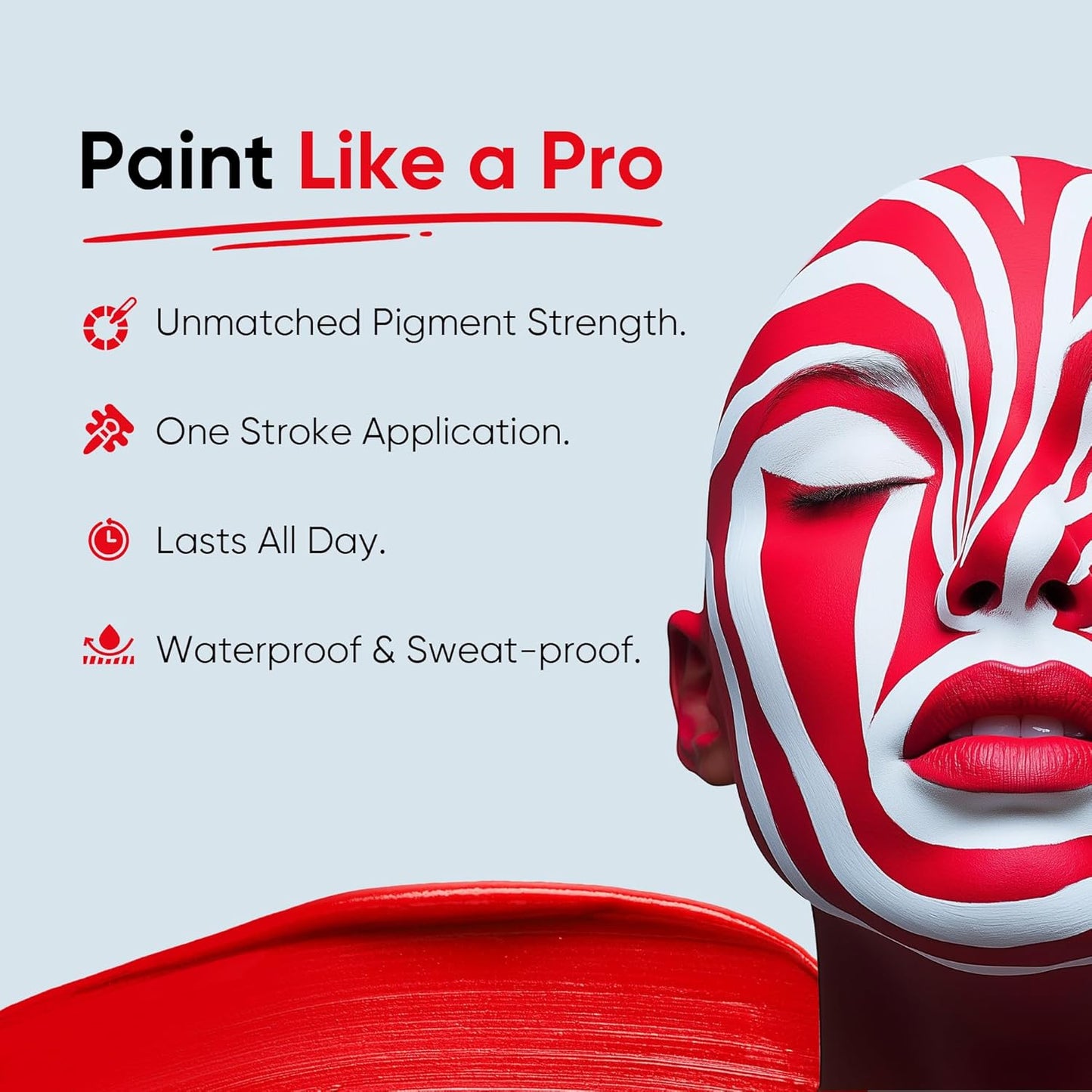 Blue Squid PRO Red Face Paint Stick - Waterproof Body Paint for Adults & Kids Eye Black Baseball, Eyeblack Softball - Vegan Hypoallergenic Twist-Up Non-Toxic Makeup Stick for Cosplay, Sports & SFX