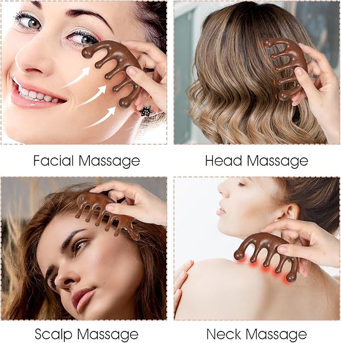 Wooden Scalp Massager, Hair Growth Comb for Scalp Gua Sha, Wood Head Massager with Wide Tooth for Hair Care, Wooden Scalp Comb Loc Comb for Women Men, Handmade Head Massage Tool