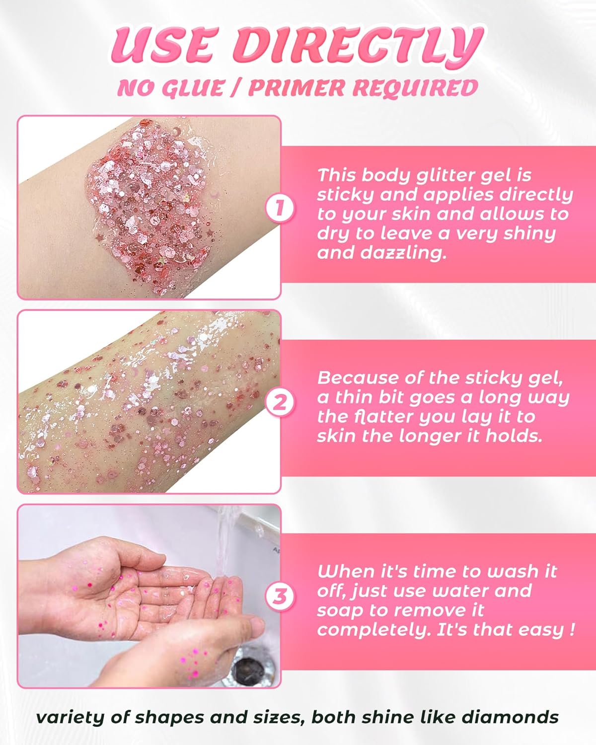 6PCS Pink Face Body Glitter Gel，Mermaid Holographic Sequins Chunky Glitter Paint for Party Singer Concerts Music Festival Rave Accessories for Girls Women Face Body Hair Sparkling Makeup