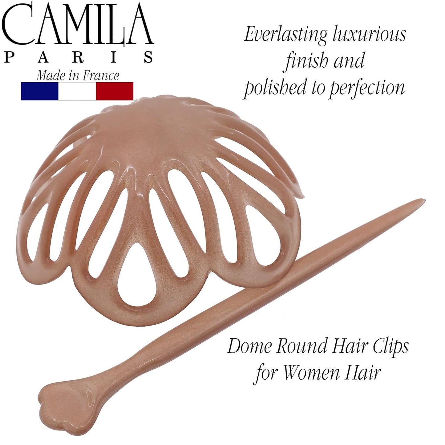 Camila Paris CP3144 French Hair Bun Clip Maker Cover Cap Holder, Nude, Round Dome Bun Hair Clip for Women's Updo, Styling Accessory, No Slip and Durable, Made in France