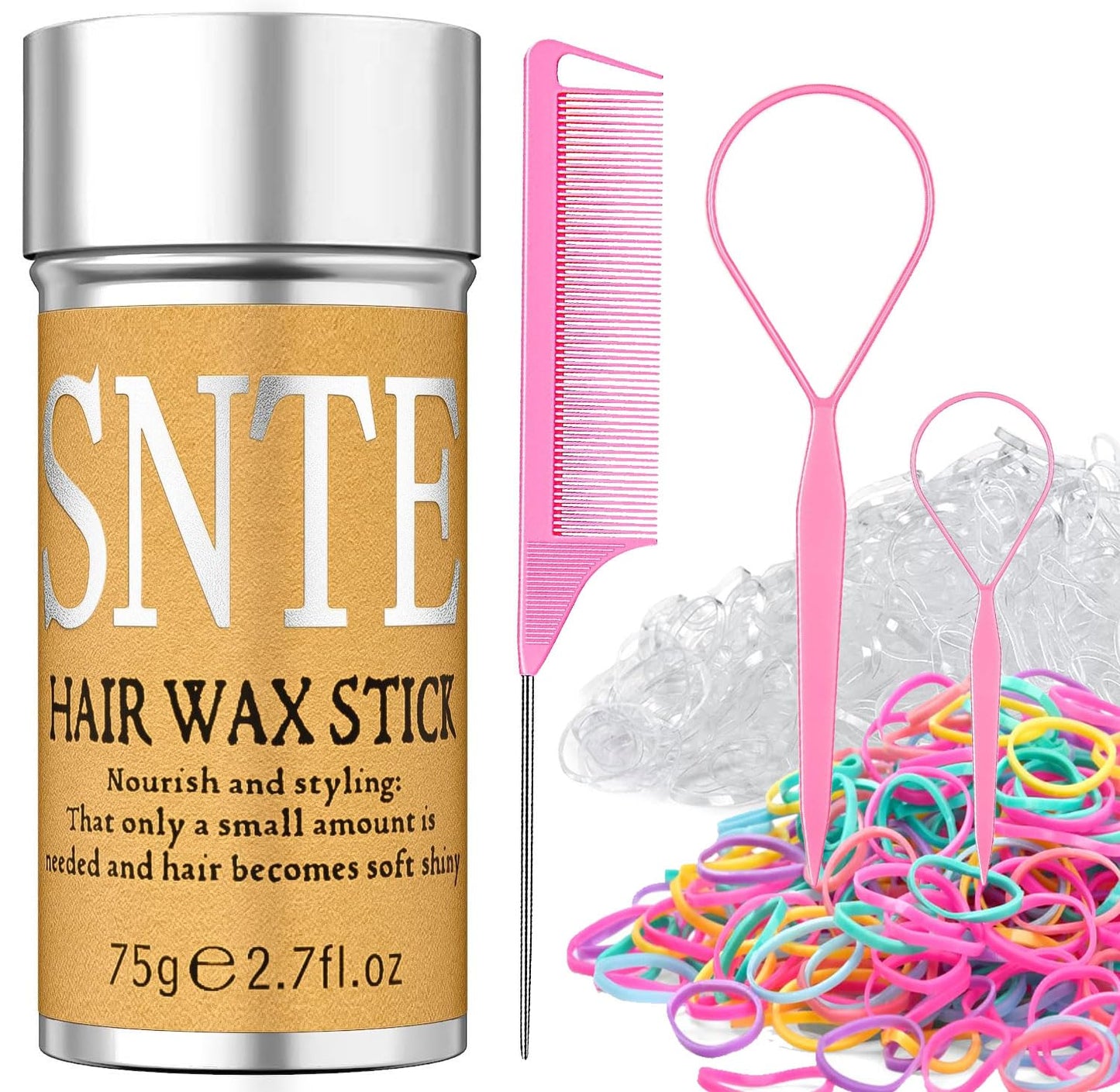 Rubber Bands with 4 Hair Styling Tools, 1000Pcs Elastic Girl Baby Hair Ties Mini Hair Bands with Hair Wax Stick - Tames Flyaways, Smooths Frizz, Sleek Ponytails Buns - Hair Accessories for Girls