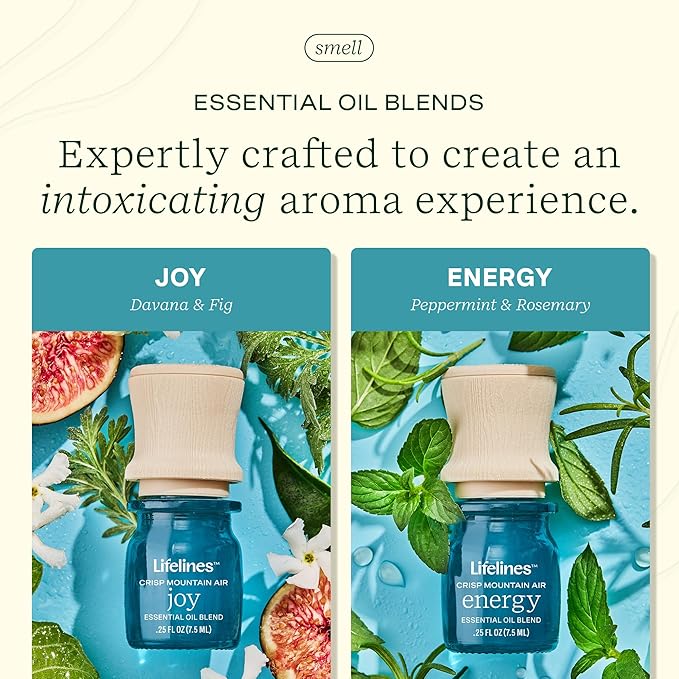 Lifelines Essential Oil Blends, 2-Pack - Blended Essential Oils with Mess-Free Precision Pump for Aromatherapy Diffusers - Long-Lasting Scented Fragrance - Crisp Mountain Air (Joy & Energy)