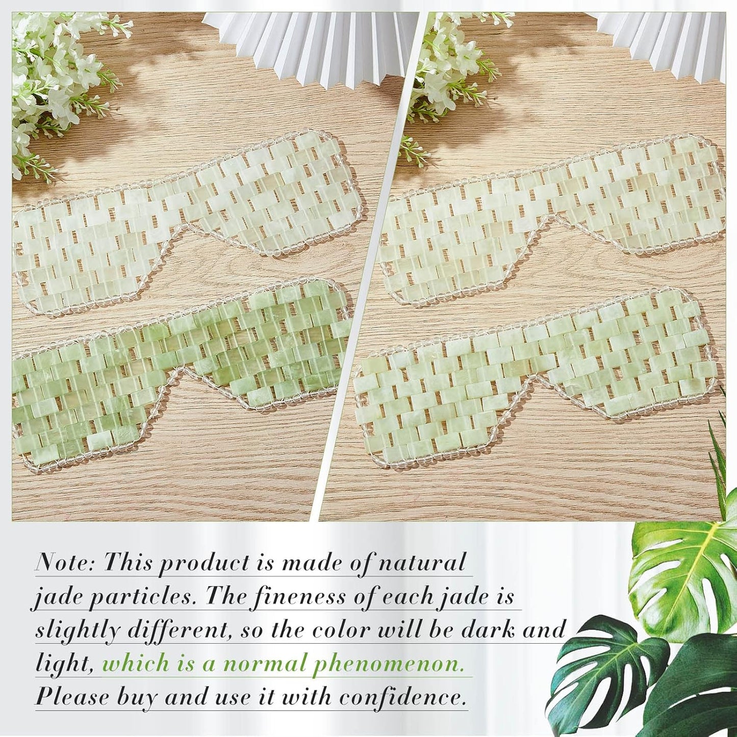 Hercicy 2 Pcs Jade Eye Mask Green Jade Stone Facial Cooling Mask for Alleviate Puffiness Face Massage Relax Eyes Relieve Migraine Meditation Beauty (White,Green)