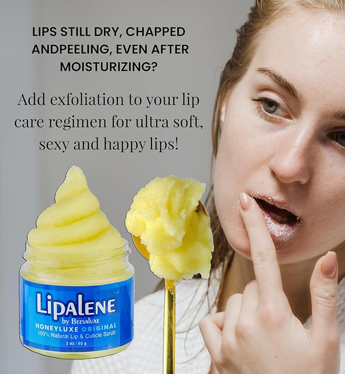 Lipalene HoneyLuxe - 100% Natural Lip & Cuticle Scrub - Hypoallergenic (Original) (2 oz, Original (Unscented))