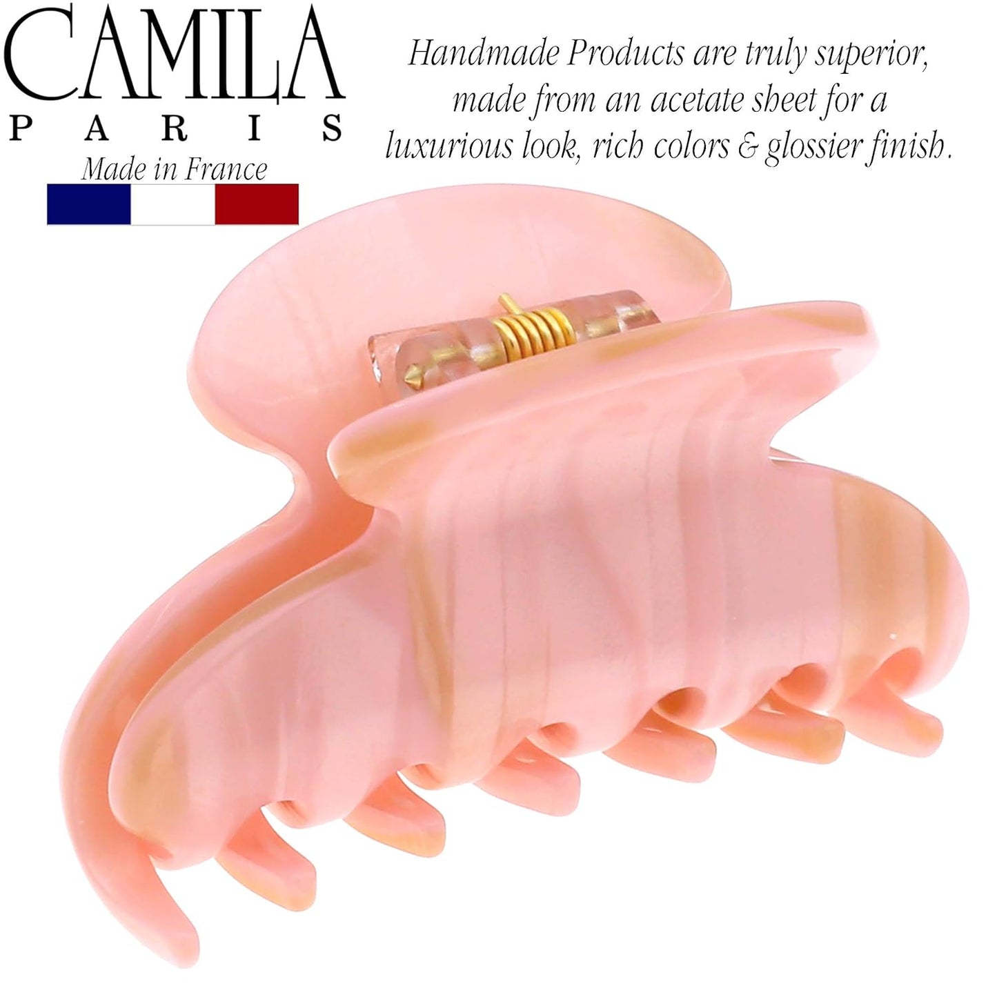 Camila Paris CP3064 French Hair Clip for Women, Handmade, Pink, Small, Girls Hair Claw Clips Jaw, Durable Styling Hair Accessories for Women, Strong Hold No Slip Grip, Made in France