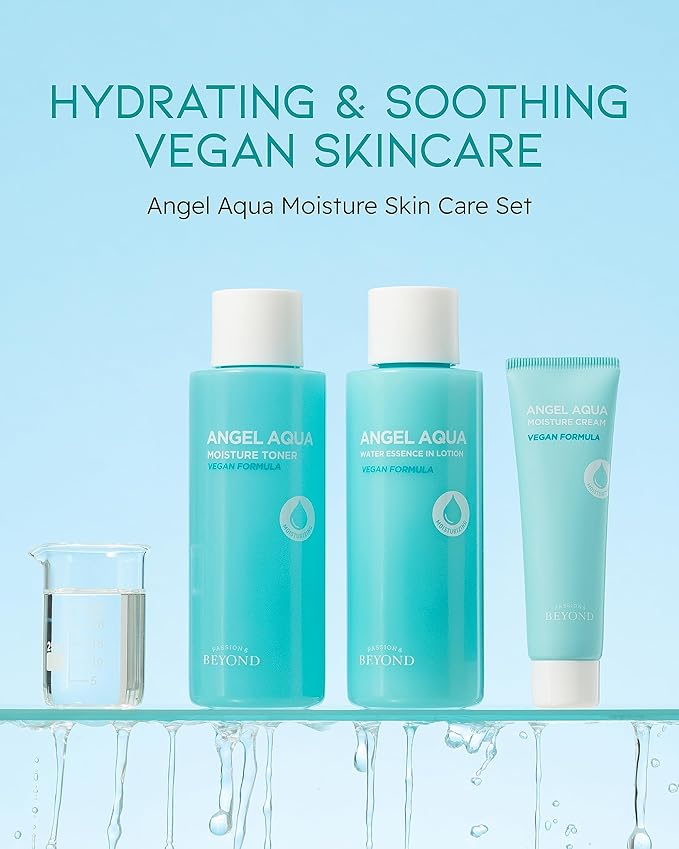 BEYOND Angel Aqua Moisture Skincare Set (11.2fl oz , 3-Piece Set) & Phytoganic (Cleansing Liquid, 6.8fl oz) - Vegan Formula Korean Skin Care.