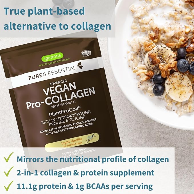 Vegan Vanilla Collagen Protein Powder & Vegan Omega-3 Bundle, Complete Collagen Boosting Formula & Sustainable Algae Oil 1340mg, by Igennus