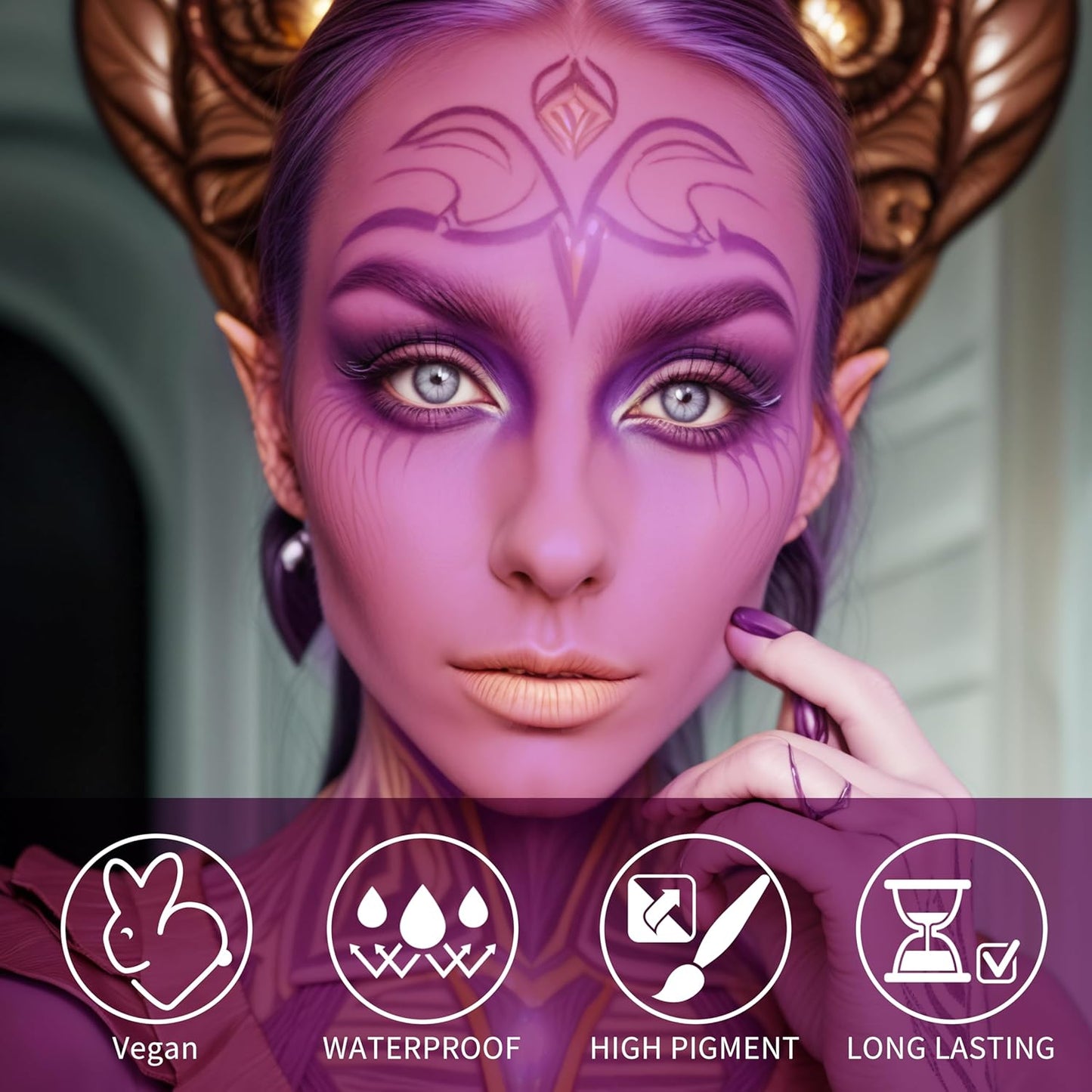 MEICOLY 3PCS Black Purple Lime Green Face Body Paint Stick Set,Face Paint for Halloween Wicked Witch,Frankenstein,Ghost,Zombie SFX Character Makeup,Elphaba Face Paint Makeup,Eye Black Stick Kit