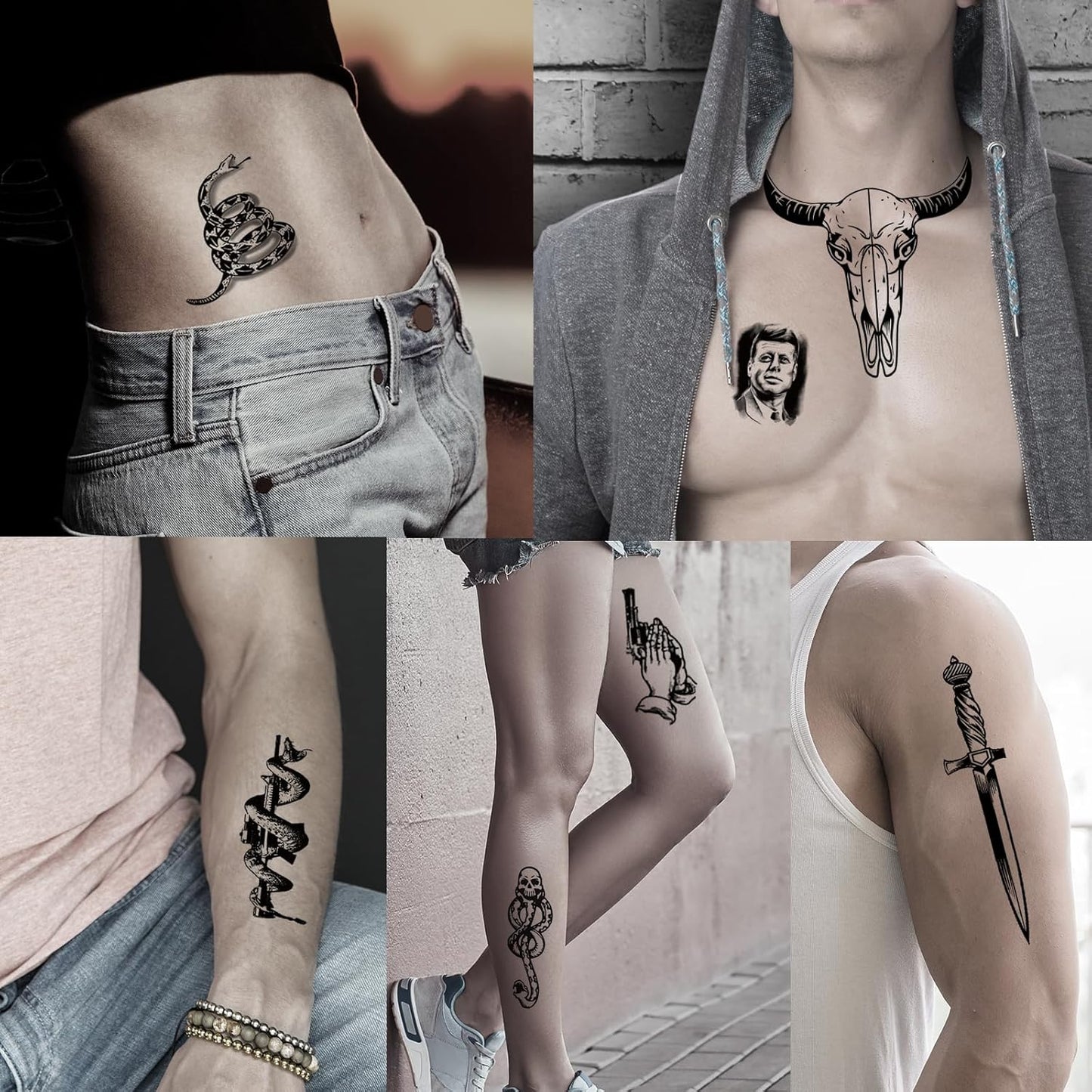 12 Sheets Halloween Face Temporary Tattoos Set, Cosplay Rapper Inspired Temporary Tattoos Tattoos, Halloween Costume Accessories and Parties for Women and Men