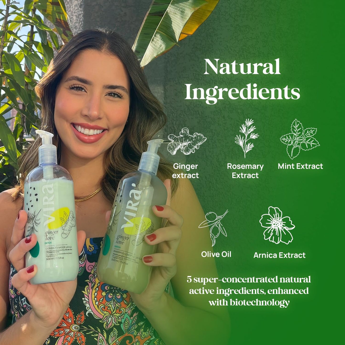 Brazilian Shampoo and Conditioner Set, Paraben-Free, Deep Moisturizing Treatment, Hair Recovery, Refreshing Action, Ginger Love Detox & Clean Beauty, 17.6 Fl Oz Each