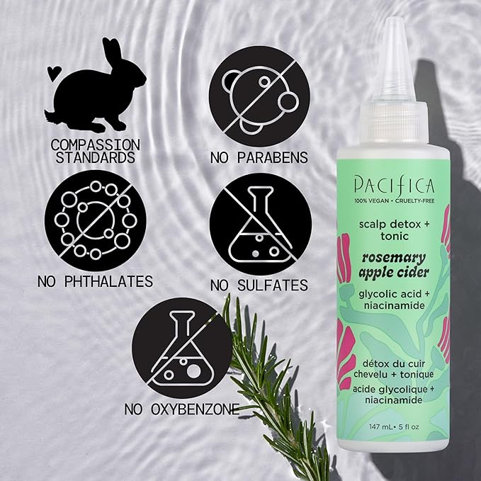 Pacifica Scalp Detox Tonic – Rosemary Apple Cider Scalp Exfoliator - Scalp Scrub w/ Salicylic Acid for Clarifying Build Up & Purifying - Itchy, Dry Scalp Treatment , Vegan & Cruelty-Free, 5 oz