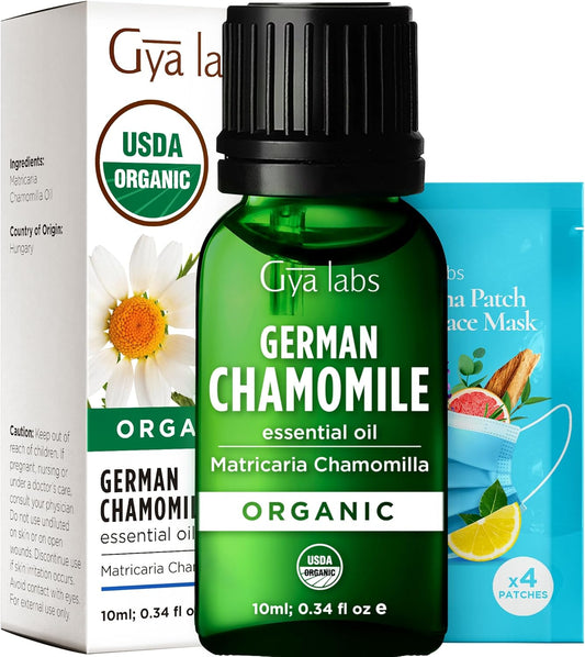 Gya Labs Organic German Chamomile Essential Oil - 0.34 Fl Oz - for Skin, Hair, Diffuser, Aromatherapy, DIY Candle Making Scents