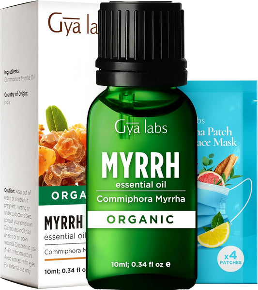 Gya Labs Organic Myrrh Essential Oil - 0.34 Fl Oz - for Skin, Hair, Diffuser, Aromatherapy, DIY Candle Making Scents