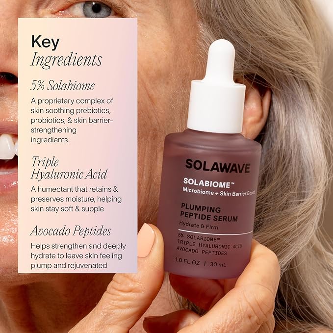 Solawave Plumping Peptide Lifting Serum with Triple Hyaluronic Acid, Probiotics, Avocado Vegan Peptides for Collagen and Radiant Complexion - Anti-Aging Preventative for All Skin Types (1 FL OZ)