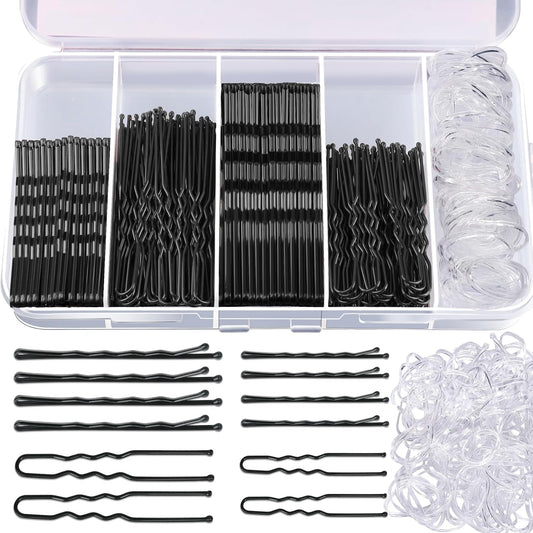 Teenitor 300pcs Hair Pins - Black Bobby Pins, Hair Bands Kit with U Pins for Buns & Bobby Pins in 2" & 2.75" Sizes