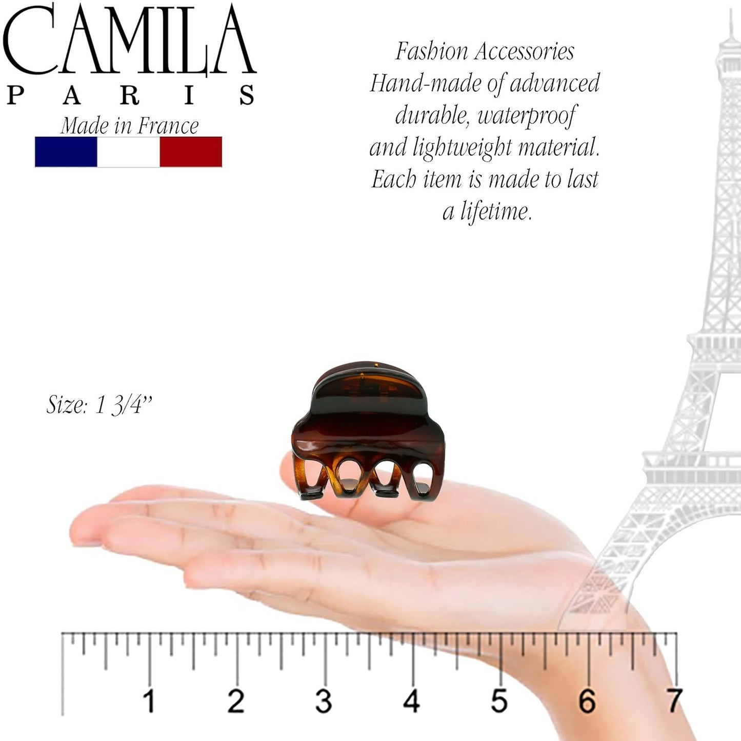 Camila Paris NV87 French Hair Clip for Women, Small Tortoise Girls Hair Claw Clips Fashion Durable Hair Accessories for Women, Luxury Ladies Strong Hold No Slip Grip Clamp, Made in France