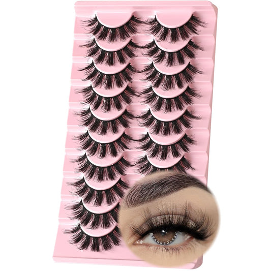 FARRED Fluffy Lashes Natural Eyelashes Short Wispy Eye Lash Strips 10 Pairs Separated Volume Eyelash Pack 17mm Dramatic Wispies Fake Strip Lashes Clusters Cat Eye Pestañas Spiky Look (C7 | 11-17MM)