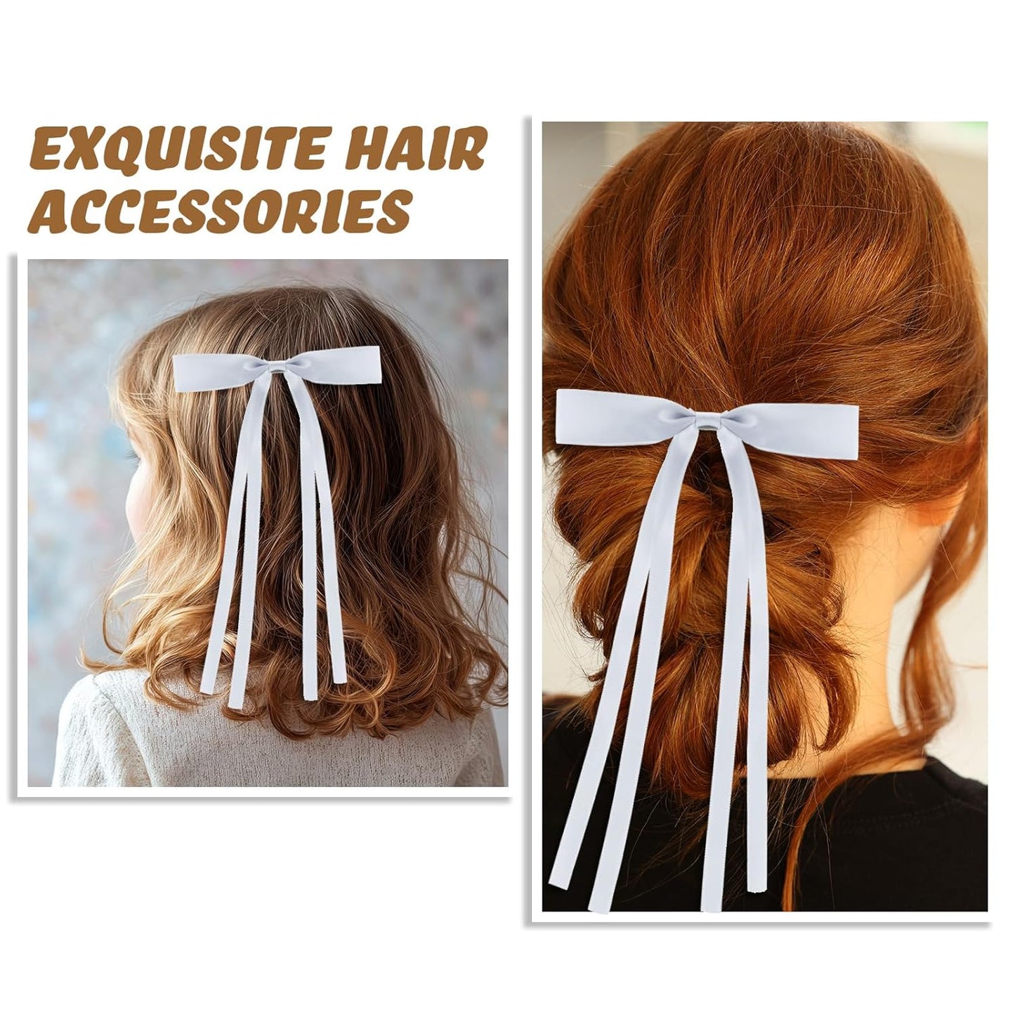 24 PCS Hair Bows Clips Ribbon,Mini Satin Hair Bows With Long Tail for Women and Girls Hairstyle Accessory Gift (White)