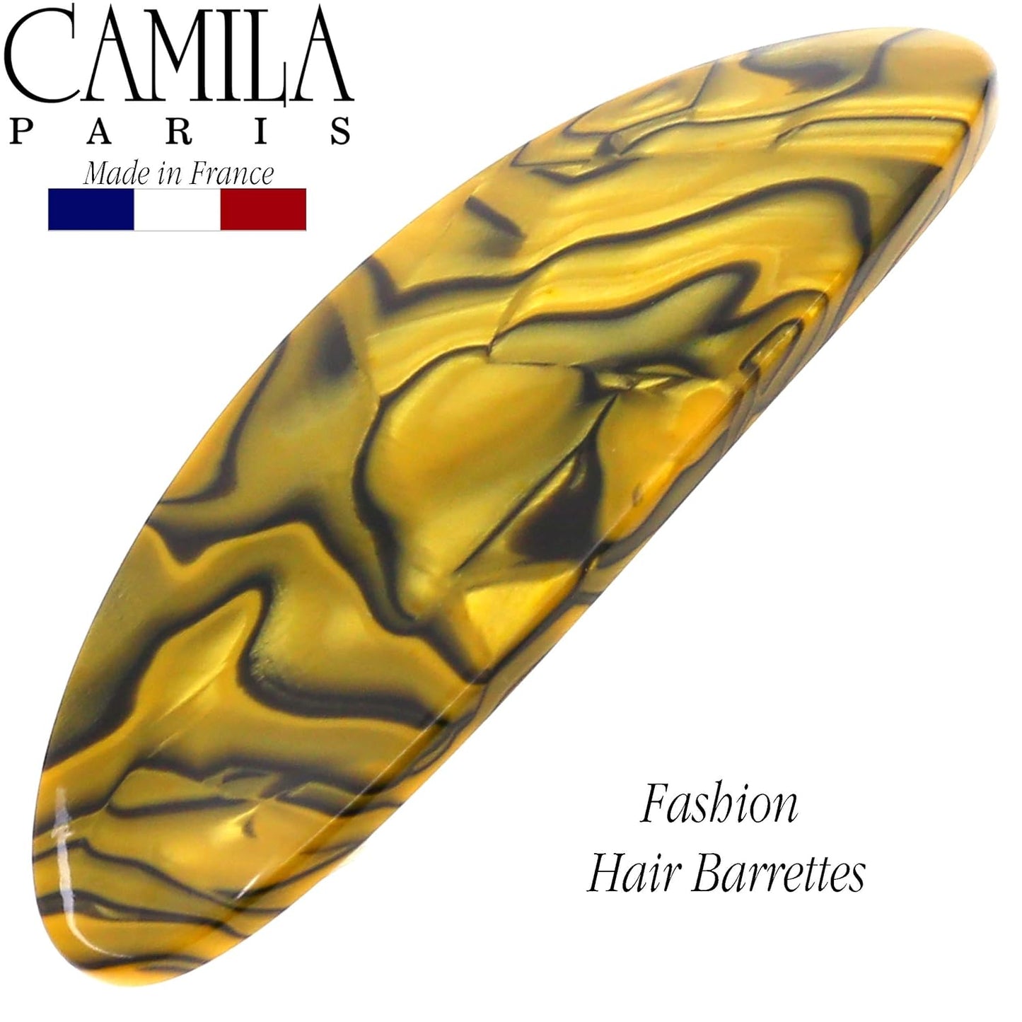 Camila Paris CP3139 French Hair Barrette Clip Handmade Oval Yellow, Strong Hold Grip Hair Clips for Women, No Slip Rubberized Metal Closure, Durable Styling Girls Hair Accessories, Made in France