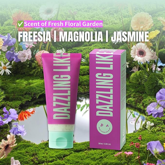 [Dear Doer] Dazzling Body Scrub in Tube - Radiant & Gentle Exfoliator with Grapeseeds & Plant-Derived Cellulose to Remove Dead Skin Cells with Vitamin C, Fresh Floral Scent, Vegan, 3.38 fl oz (100 ml)