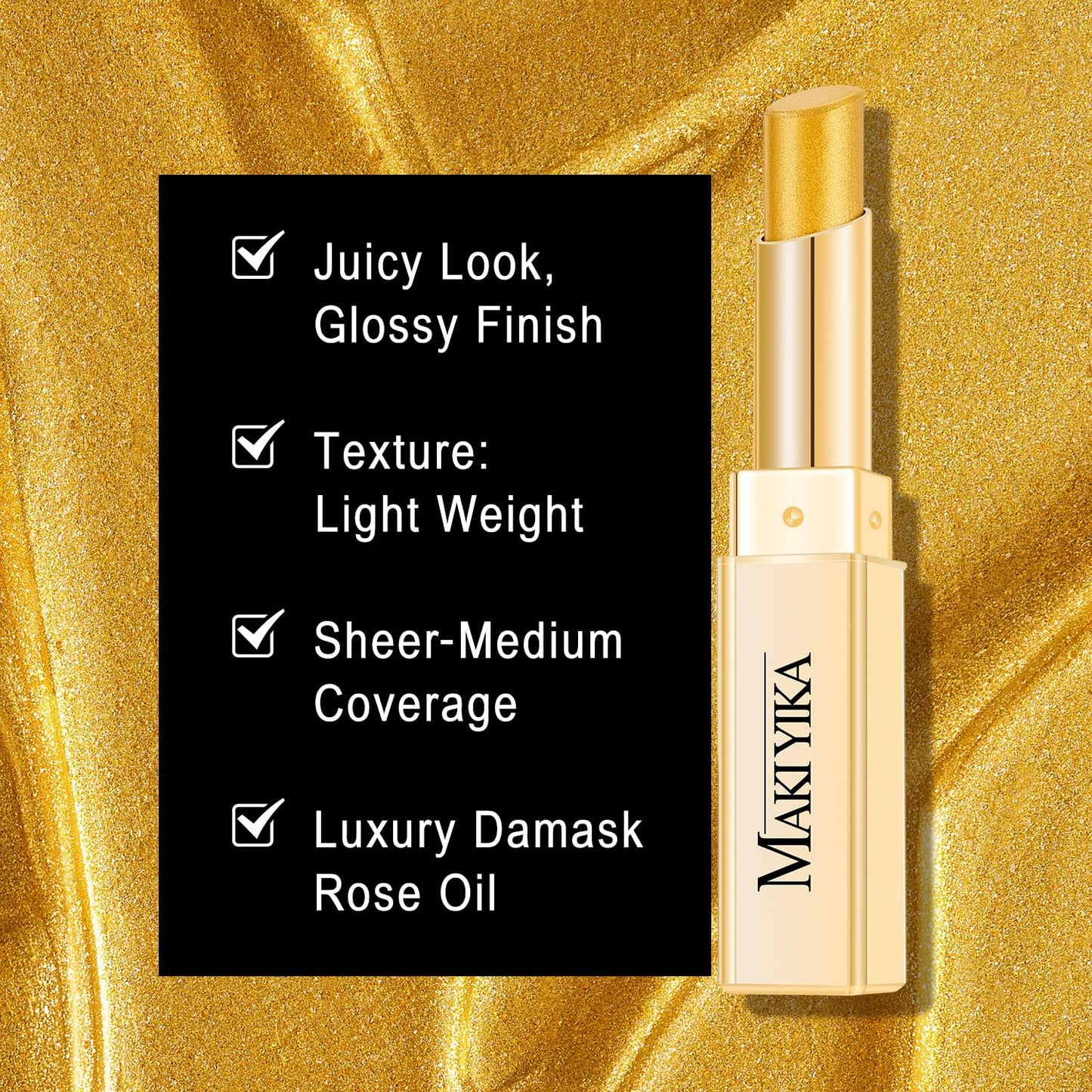 Moisture Gold Lipstick for Women Hydrate Tinted Lip Balm for Dry Cracked Lips Glossy Lip Color Juicy Finish, MA072 Winner Gold