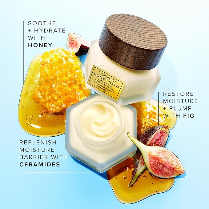 Farmacy Ceramide Face Moisturizer - Honey Halo Hydrating Facial Moisturizer for Dry Skin - Plumps, Soothes + Restores Skin with Potent Ceramides + Buckwheat Honey for a Dewy, Healthy Glow (100ml)