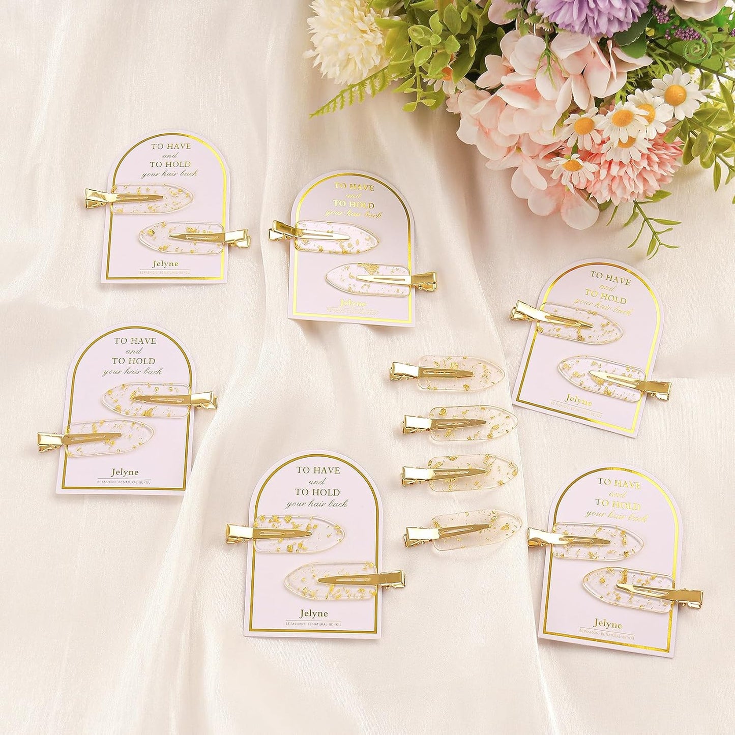 No Bend Hair Clips 24PCS No Crease Hair Clip for Styling Gold Glitter Bridesmaid Hair Clips for Makeup Get Ready Hair Setting Clips for Bangs Bridesmaid Proposal Gifts(24 pcs/12 cards)